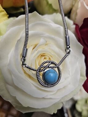 Justin Boots Silver Rope Necklace with Turquoise Stone